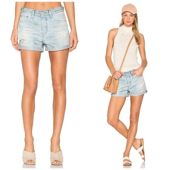 AG Adriano Goldschmied The Alex Vintage Boyfriend Raw Hem Denim Short Size 26 - Picture 1 of 9